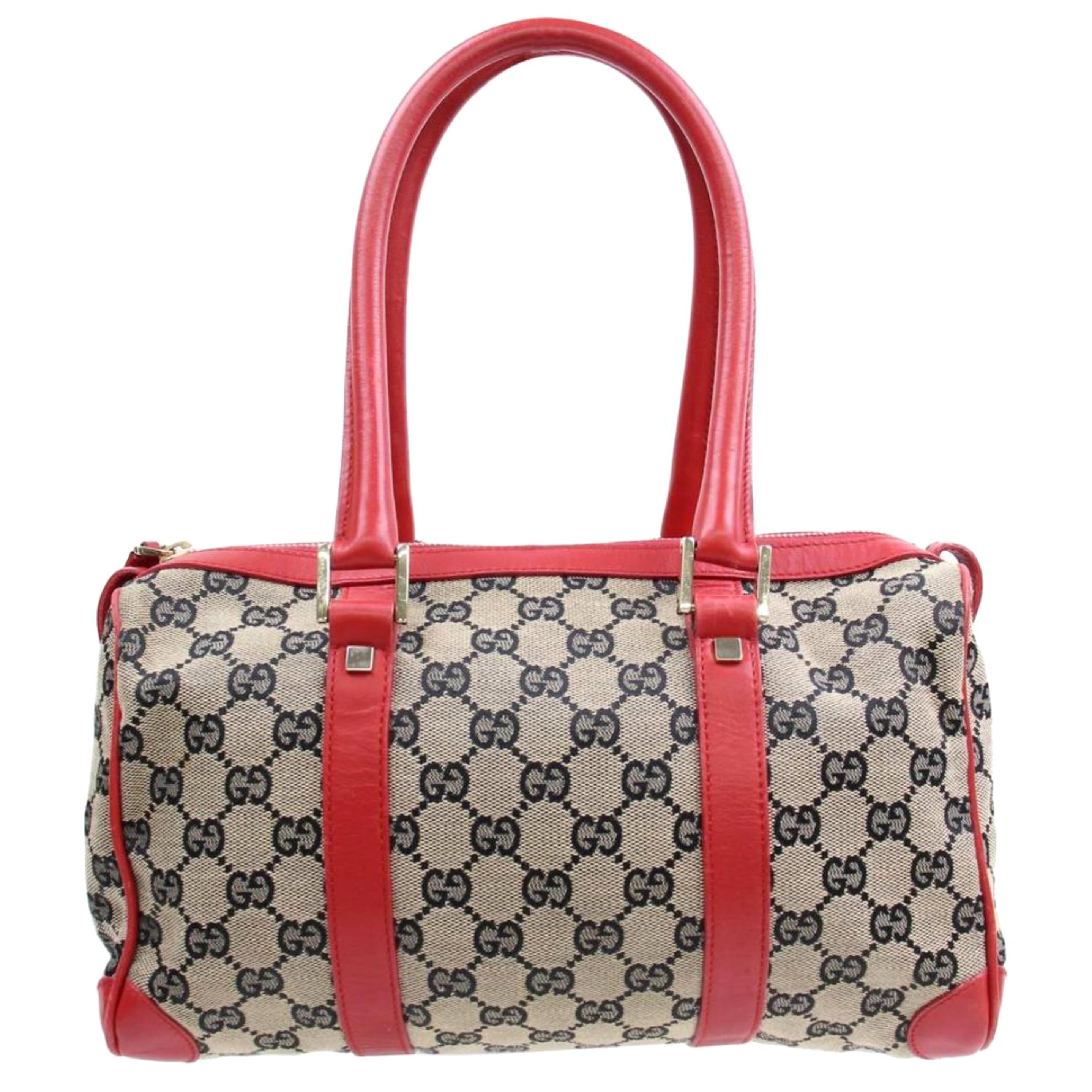 Gucci Boston Navy and Monogram Gg 868323 Red Canvas Satchel For Sale