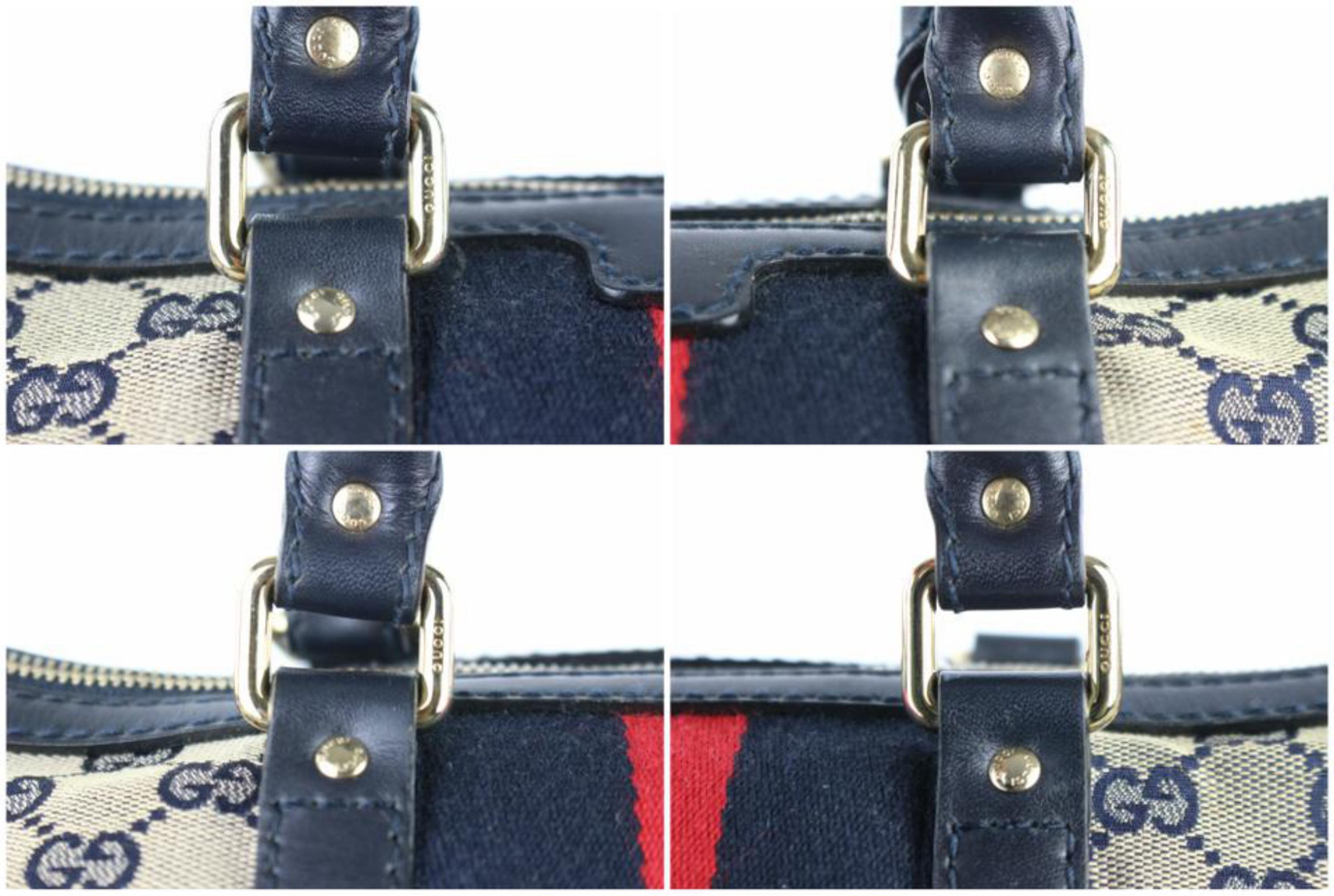 Gucci Boston Navy Sherry Web J Strap 4gj0111 Blue Canvas Weekend/Travel Bag For Sale 2