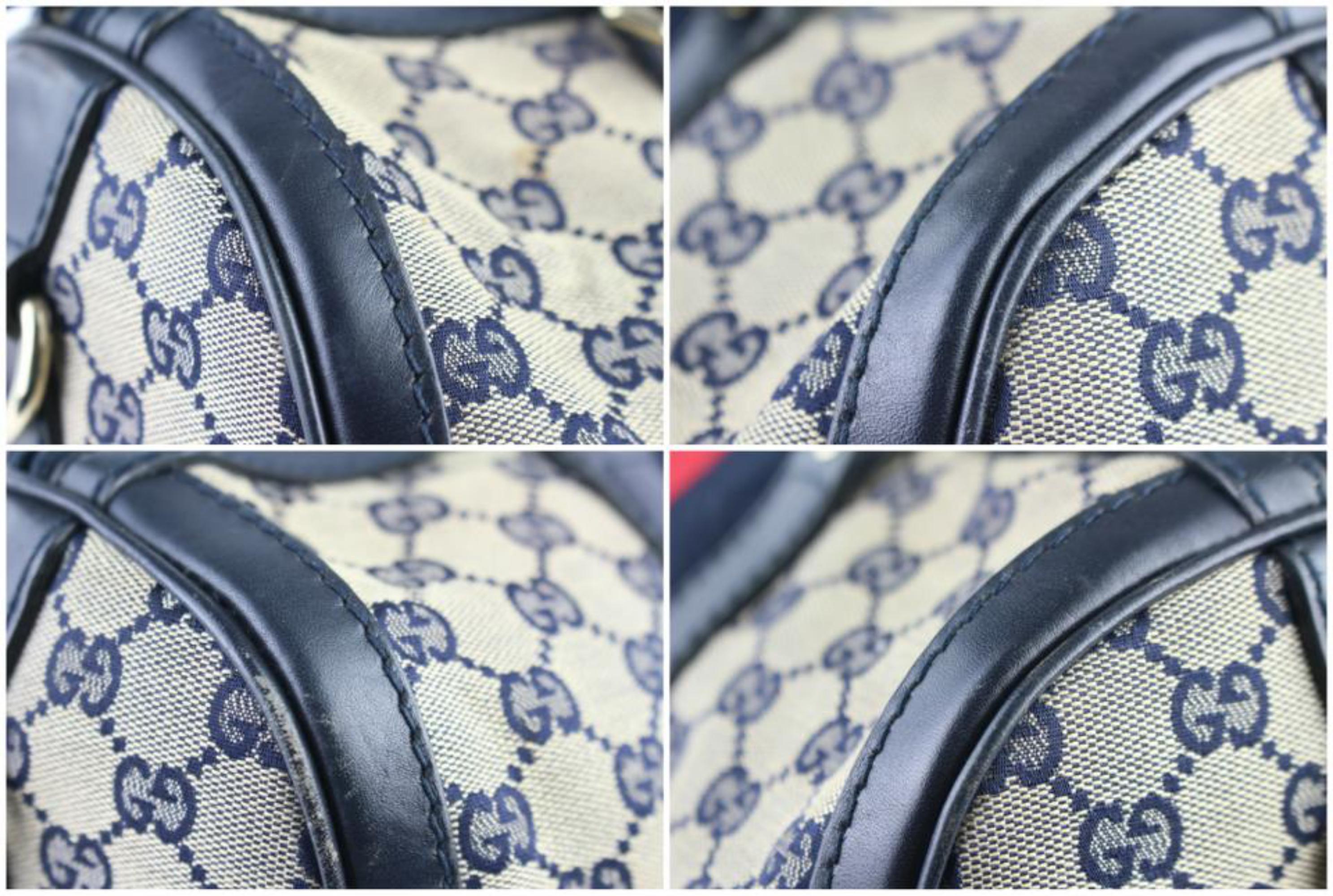 Gucci Boston Navy Sherry Web J Strap 4gj0111 Blue Canvas Weekend/Travel Bag For Sale 3