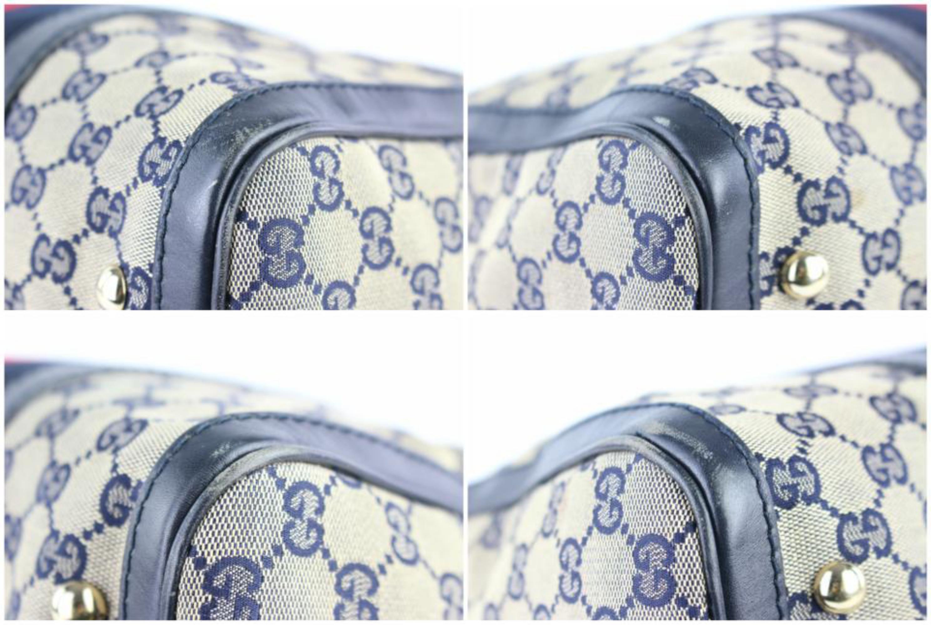 Gucci Boston Navy Sherry Web J Strap 4gj0111 Blue Canvas Weekend/Travel Bag For Sale 4