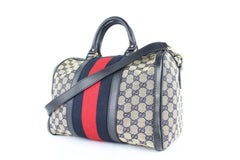 Gucci Boston Navy Sherry Web J Strap 4gj0111 Blue Canvas Weekend/Travel Bag