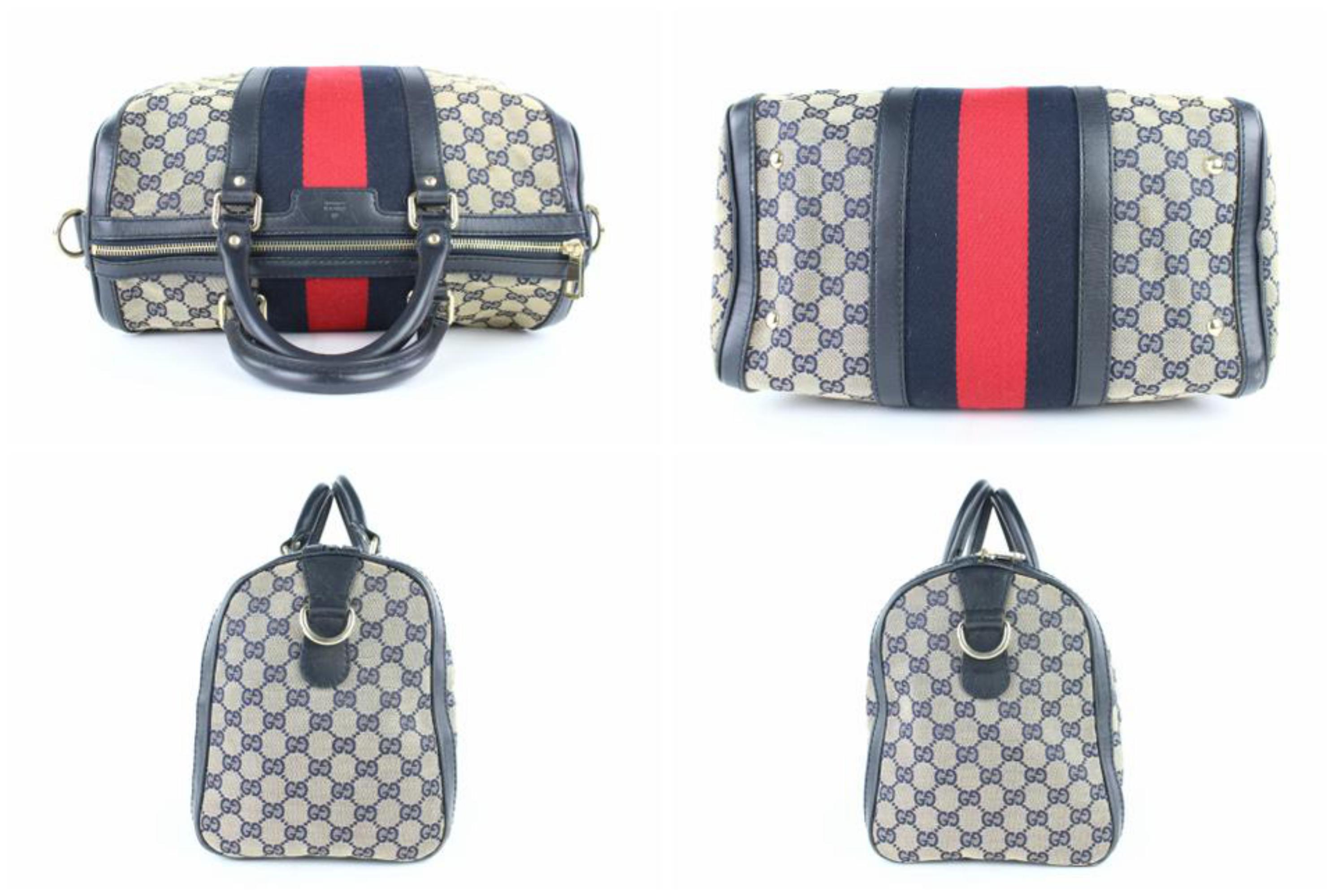 Gray Gucci Boston Navy Sherry Web J Strap 4gj0111 Blue Canvas Weekend/Travel Bag For Sale