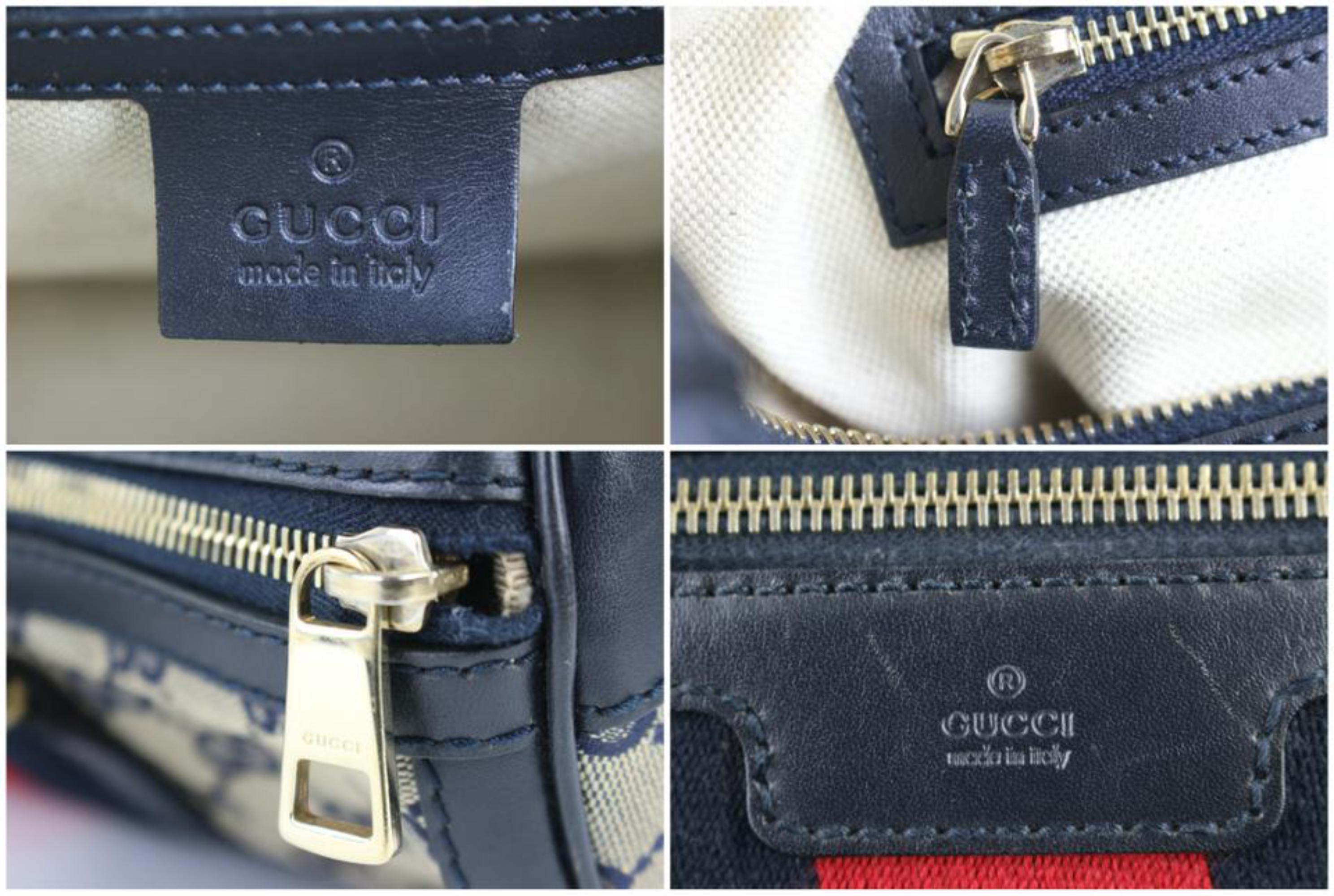 Women's Gucci Boston Navy Sherry Web J Strap 4gj0111 Blue Canvas Weekend/Travel Bag For Sale