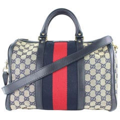 Gucci Boston Navy Sherry Web J Strap 4gj0111 Blue Canvas Weekend/Travel Bag