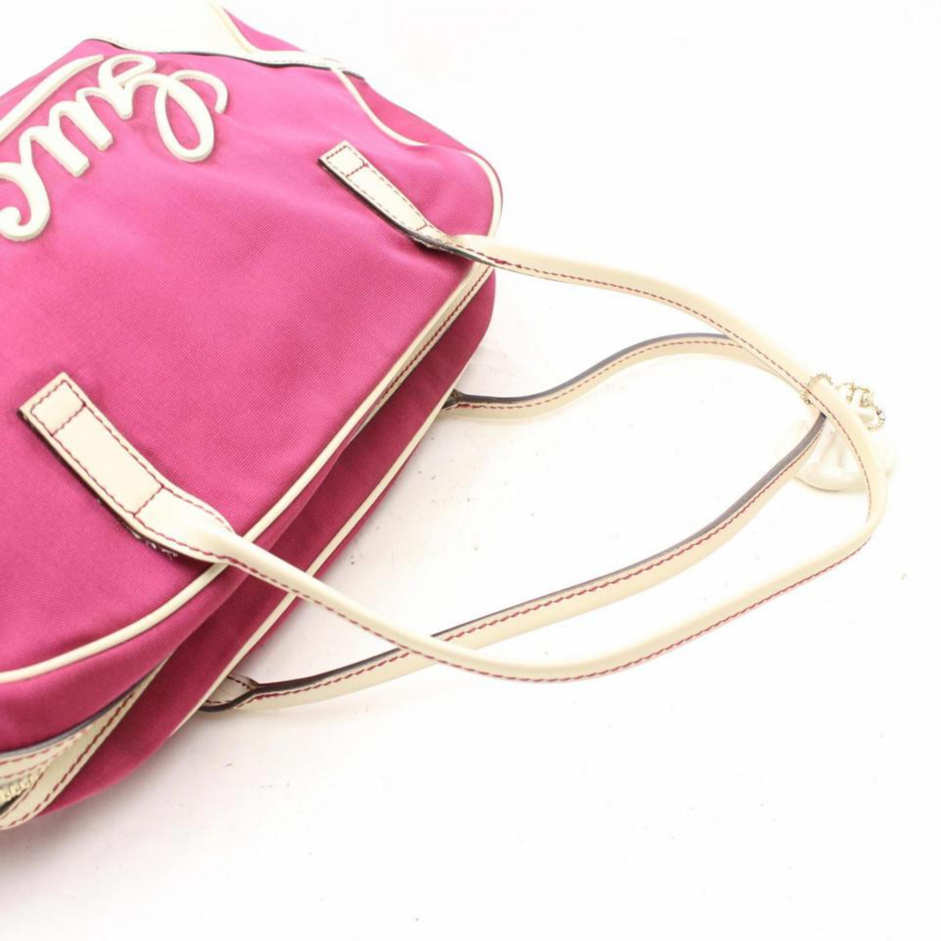Women's Gucci Boston Script Lasso Anchor Charm Bowler Duffle 868419 Pink Canvas Weekend/ For Sale