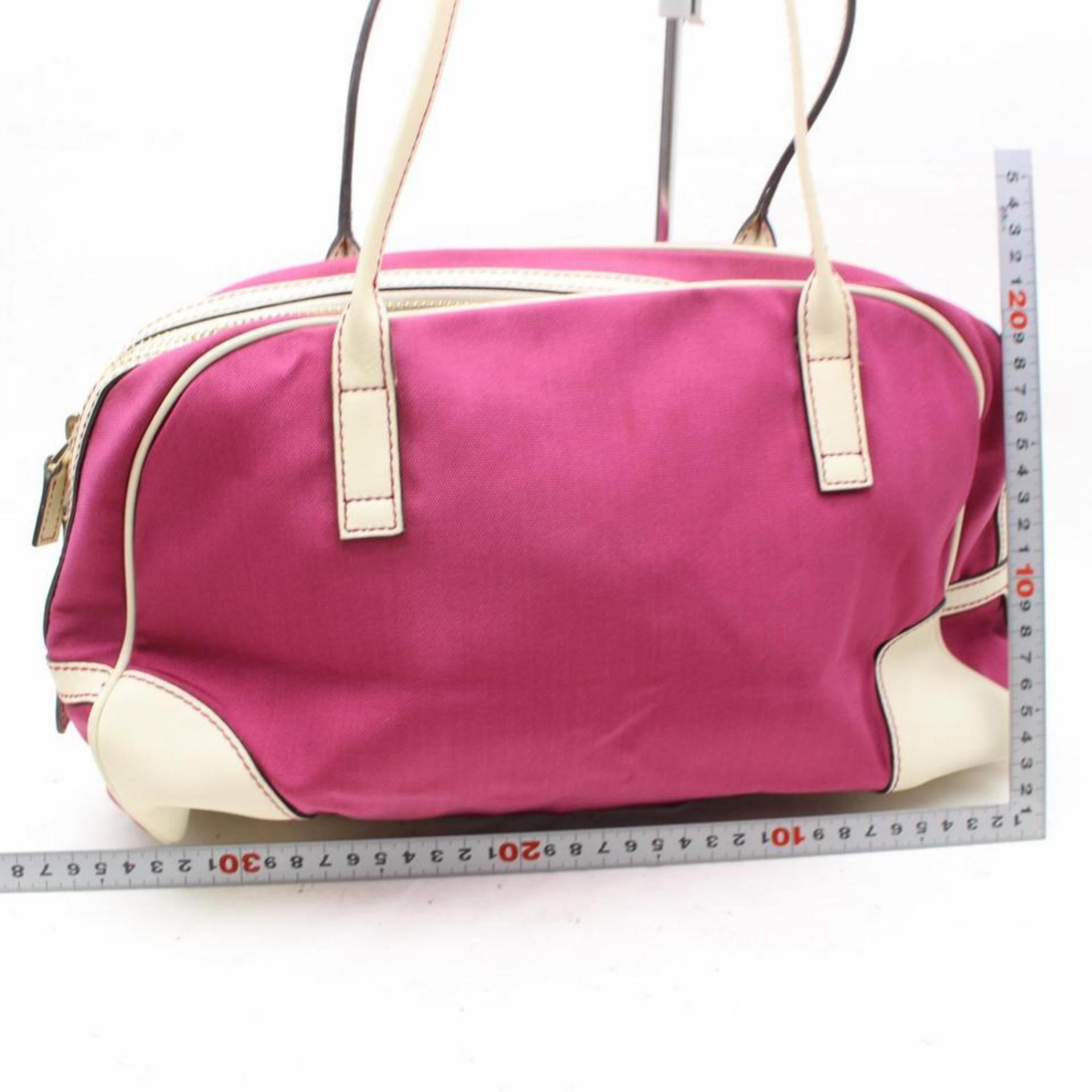 Gucci Boston Script Lasso Anchor Charm Bowler Duffle 868419 Pink Canvas Weekend/ For Sale 1