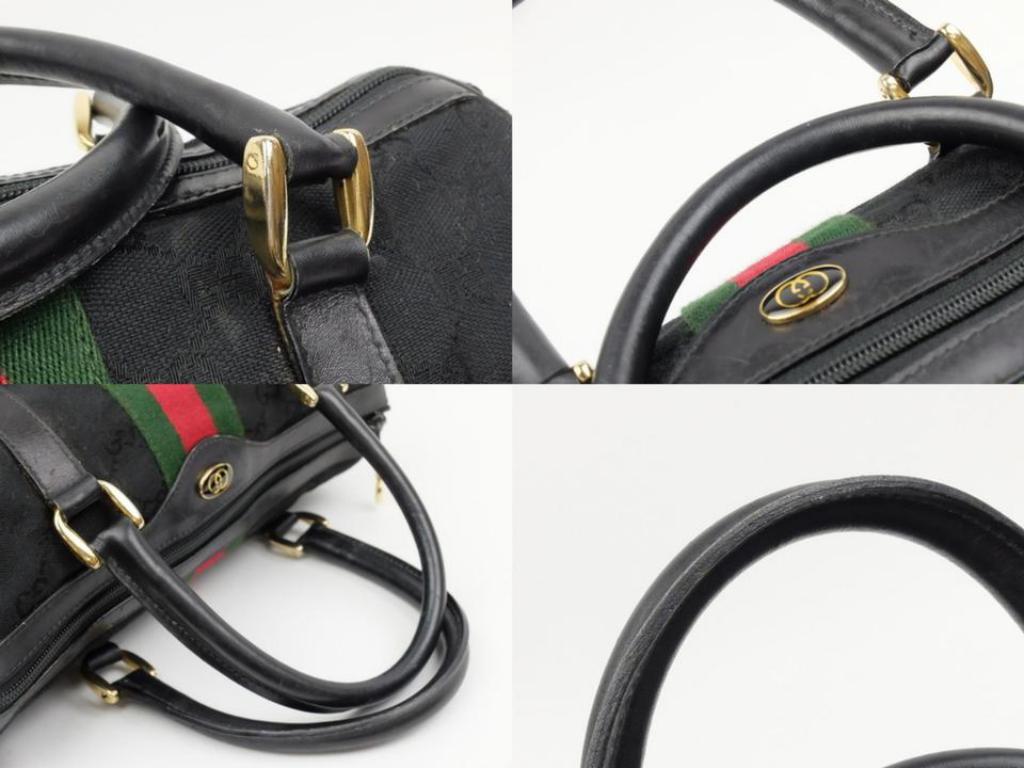 Gucci Boston Sherry Monogram Web 229819 Black Canvas Satchel For Sale 1