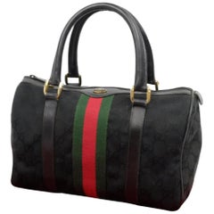 Gucci Boston Sherry Monogram Web 229819 Black Canvas Satchel
