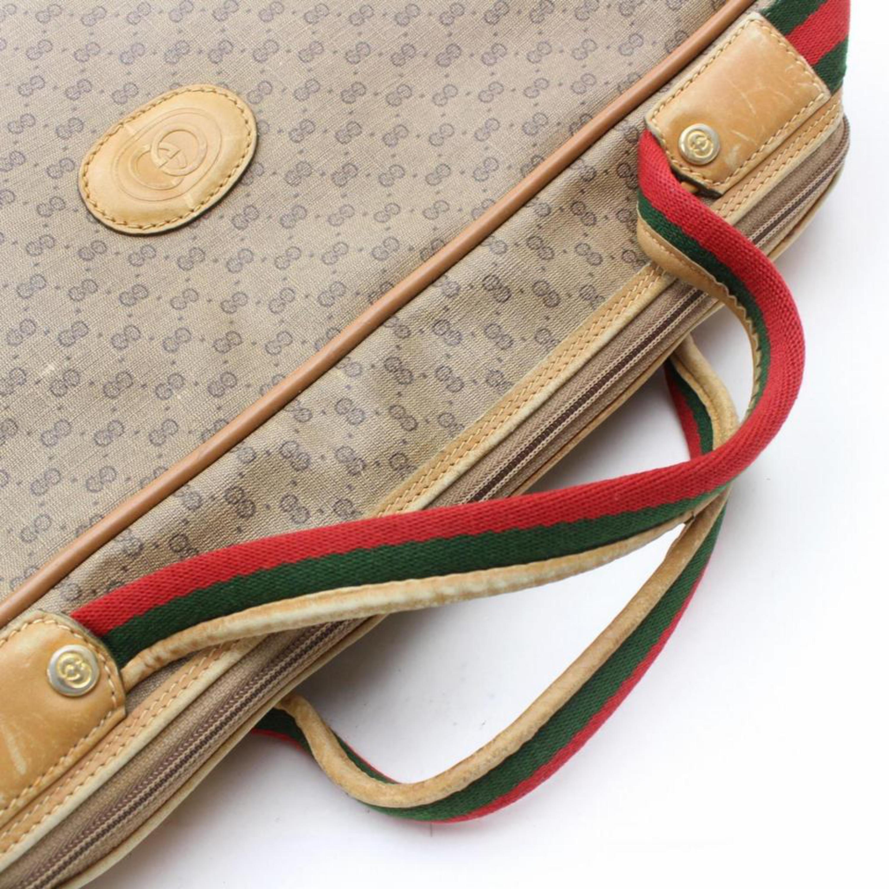 Gucci Boston Sherry Monogram Web Suitcase 869496 Brown Coated Canvas Weekend/Tra In Good Condition For Sale In Forest Hills, NY