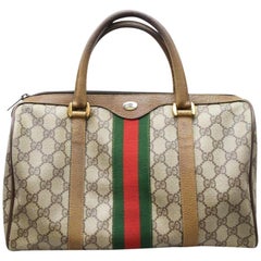 Gucci Boston Supreme Monogram Sherry Web 867957 Brown Coated Canvas Satchel