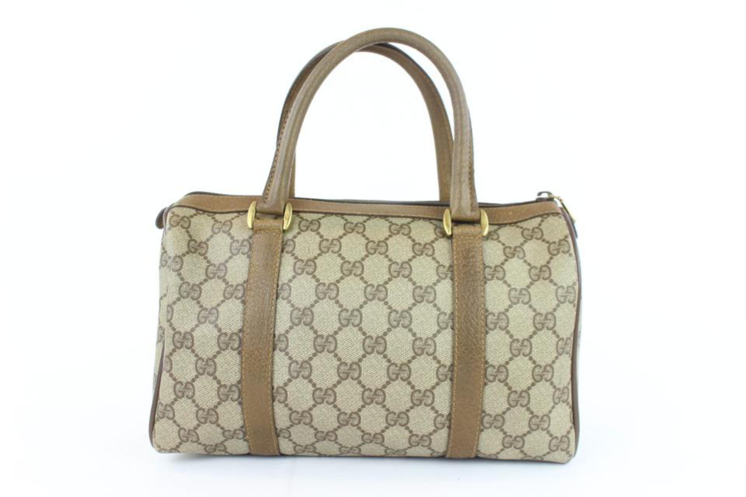 Gucci Boston Supreme Sherry Monogram Web 1gj1110 Brown Coated Canvas Satchel In Good Condition For Sale In Forest Hills, NY