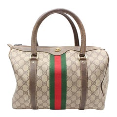 Gucci Boston Supreme Sherry Monogram Web 869365 Brown Coated Canvas Satchel