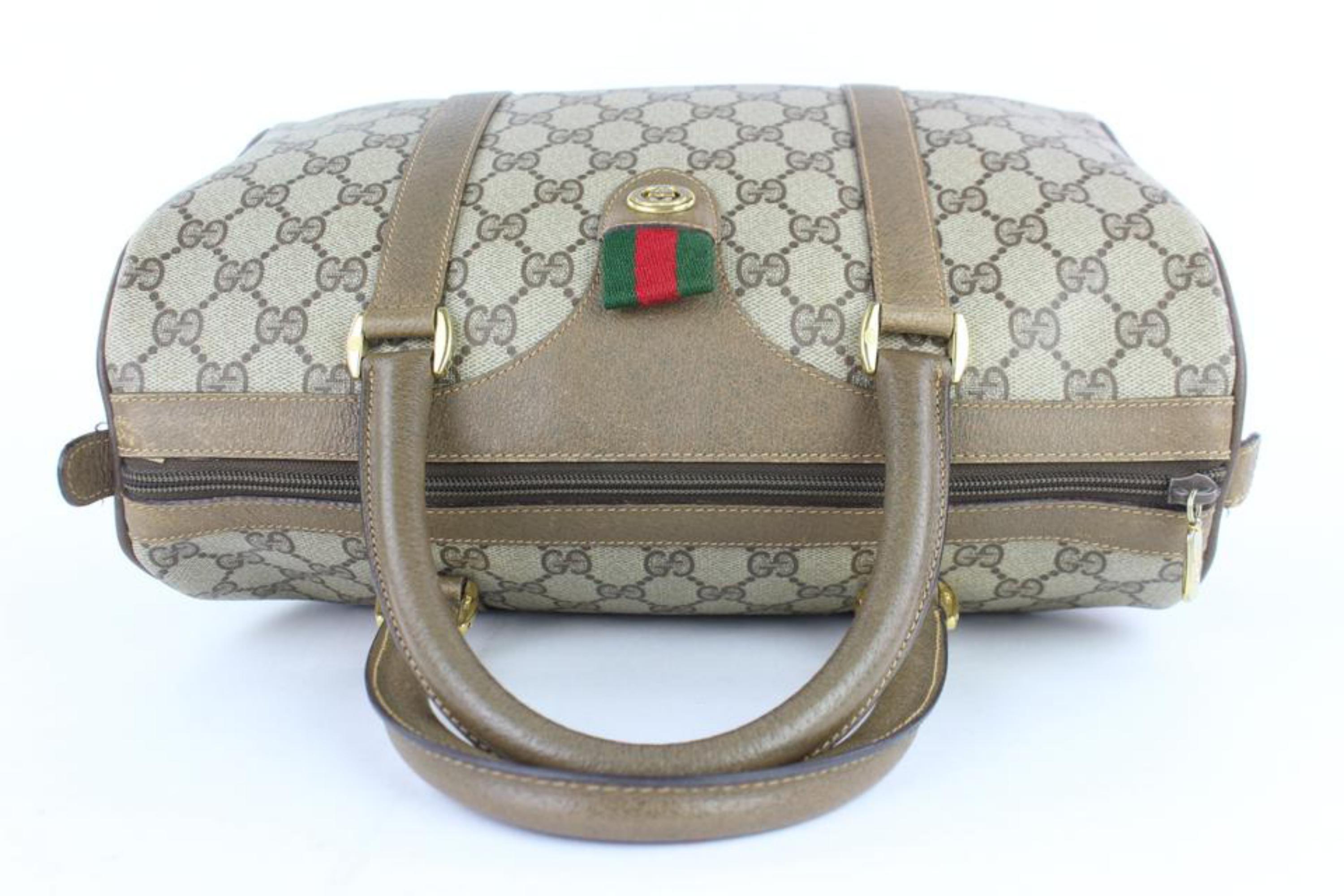 Women's Gucci Boston Supreme Sherry Web 12gj1110 Brown Coated Canvas Weekend/Travel Bag For Sale