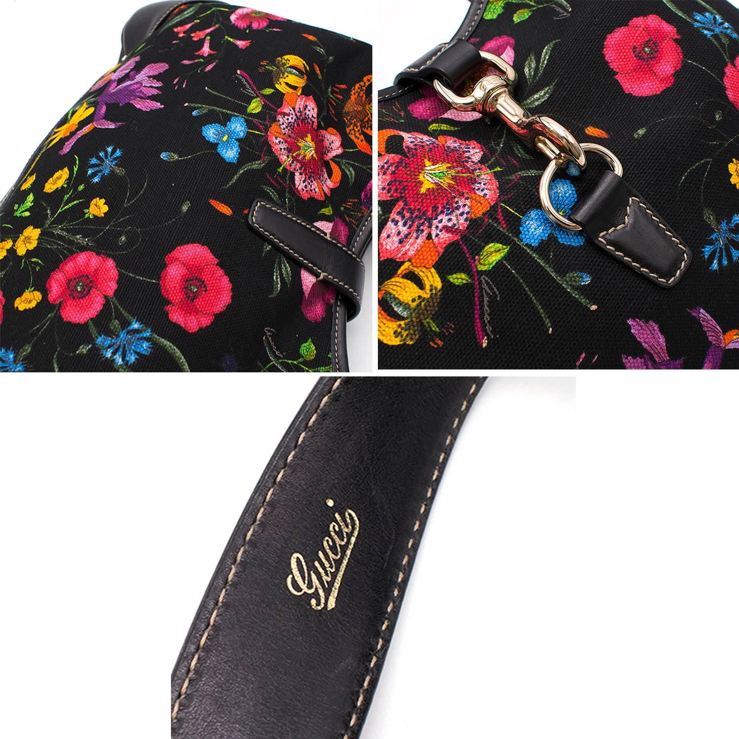 Women's Gucci Botanical Black Floral Canvas Bag For Sale