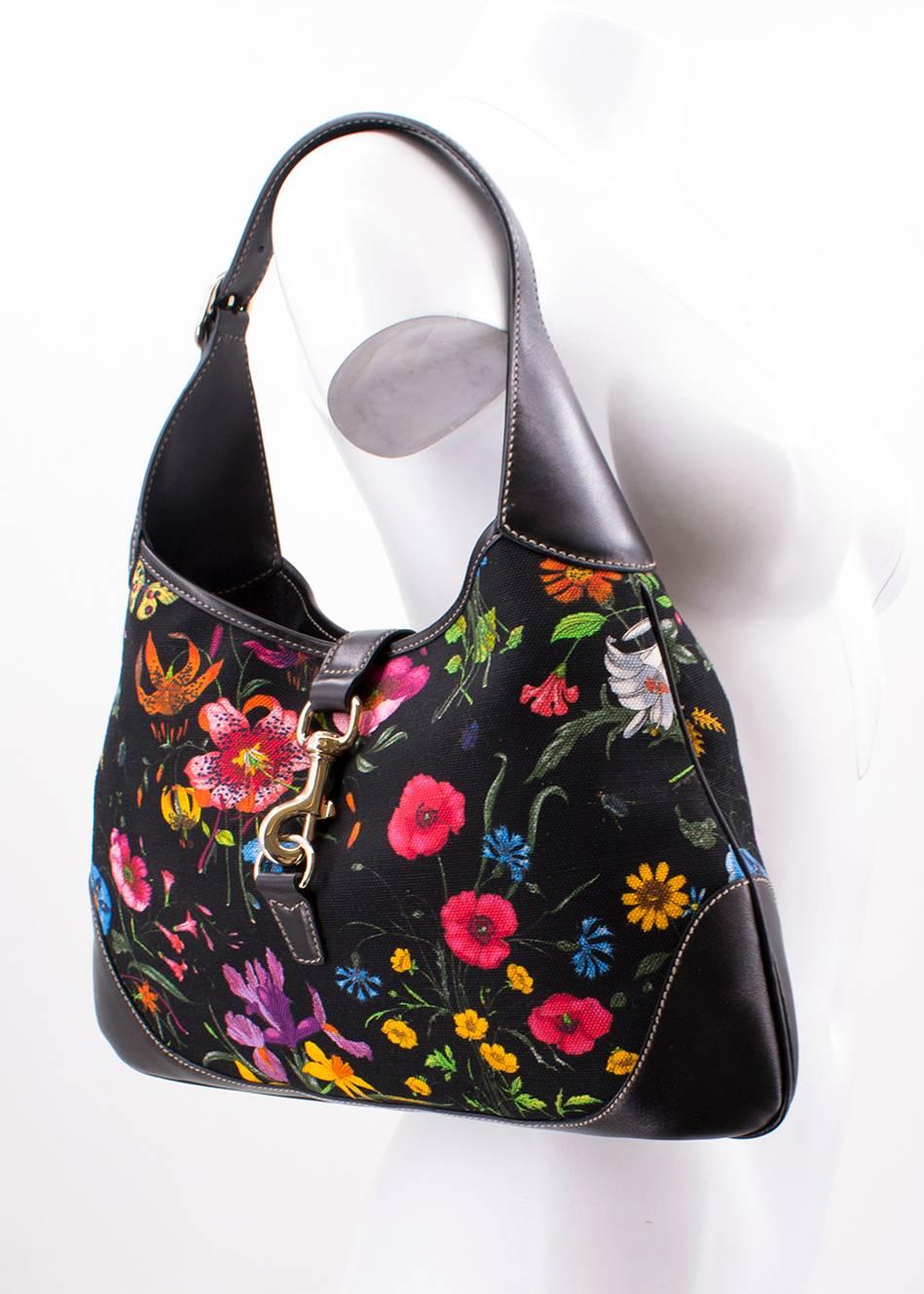 Gucci Botanical Black Floral Canvas Bag For Sale 1