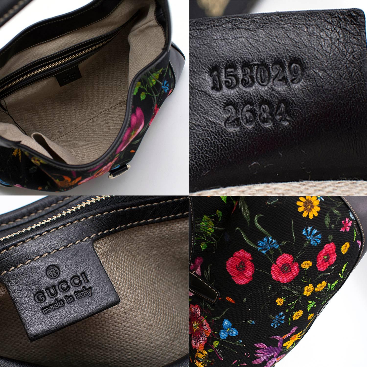 Gucci Botanical Black Floral Canvas Bag For Sale 2