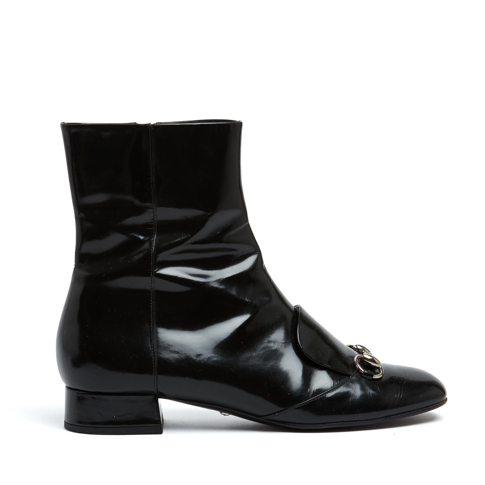 Nero Gucci Bottines Cuir Noir Mors EU39 Black Leather Horsebit Detail Boots UK6 US8.5 in vendita