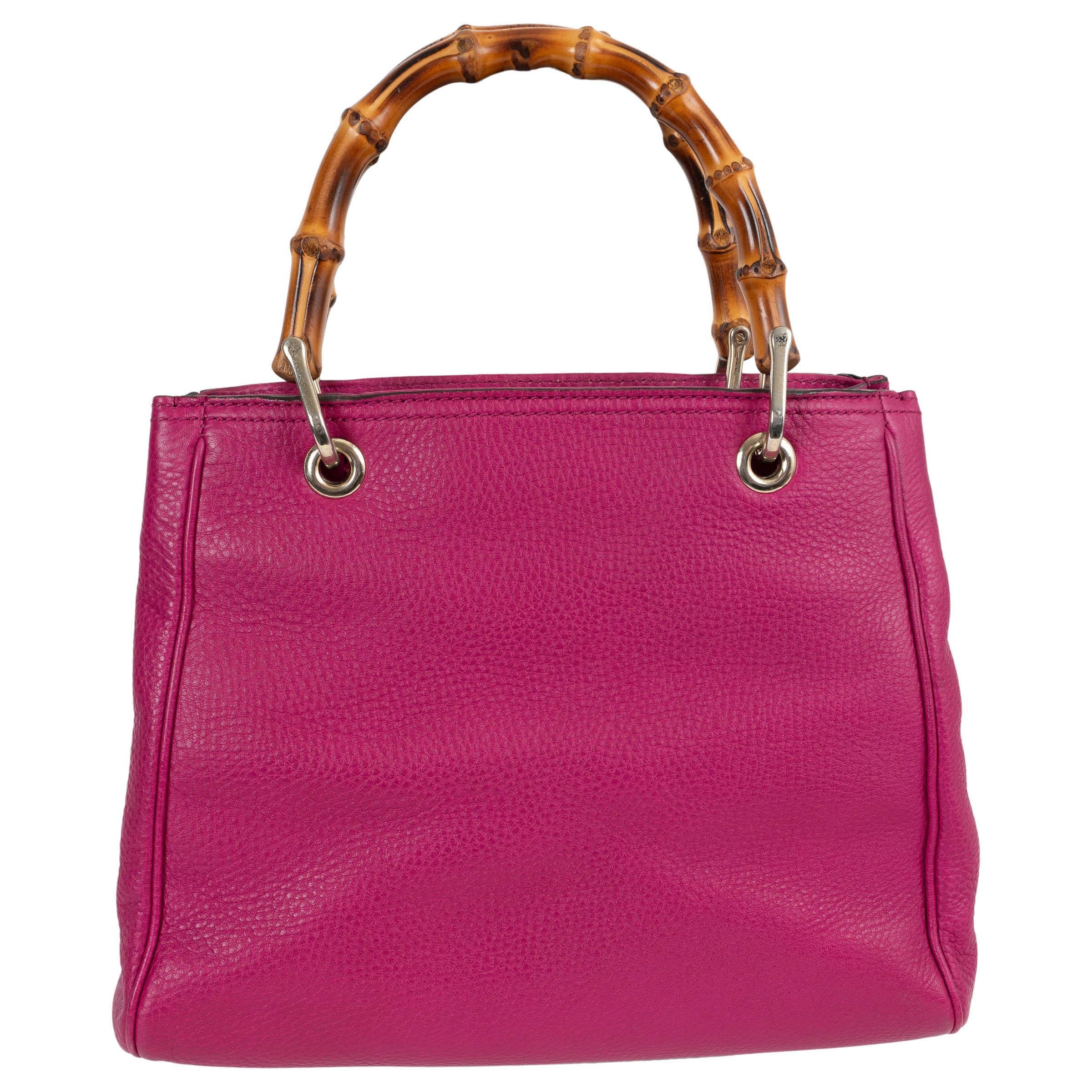 Rose Gucci Bougainvillea cuir rose 2015 SMALL BAMBOO TOTE Bag en vente