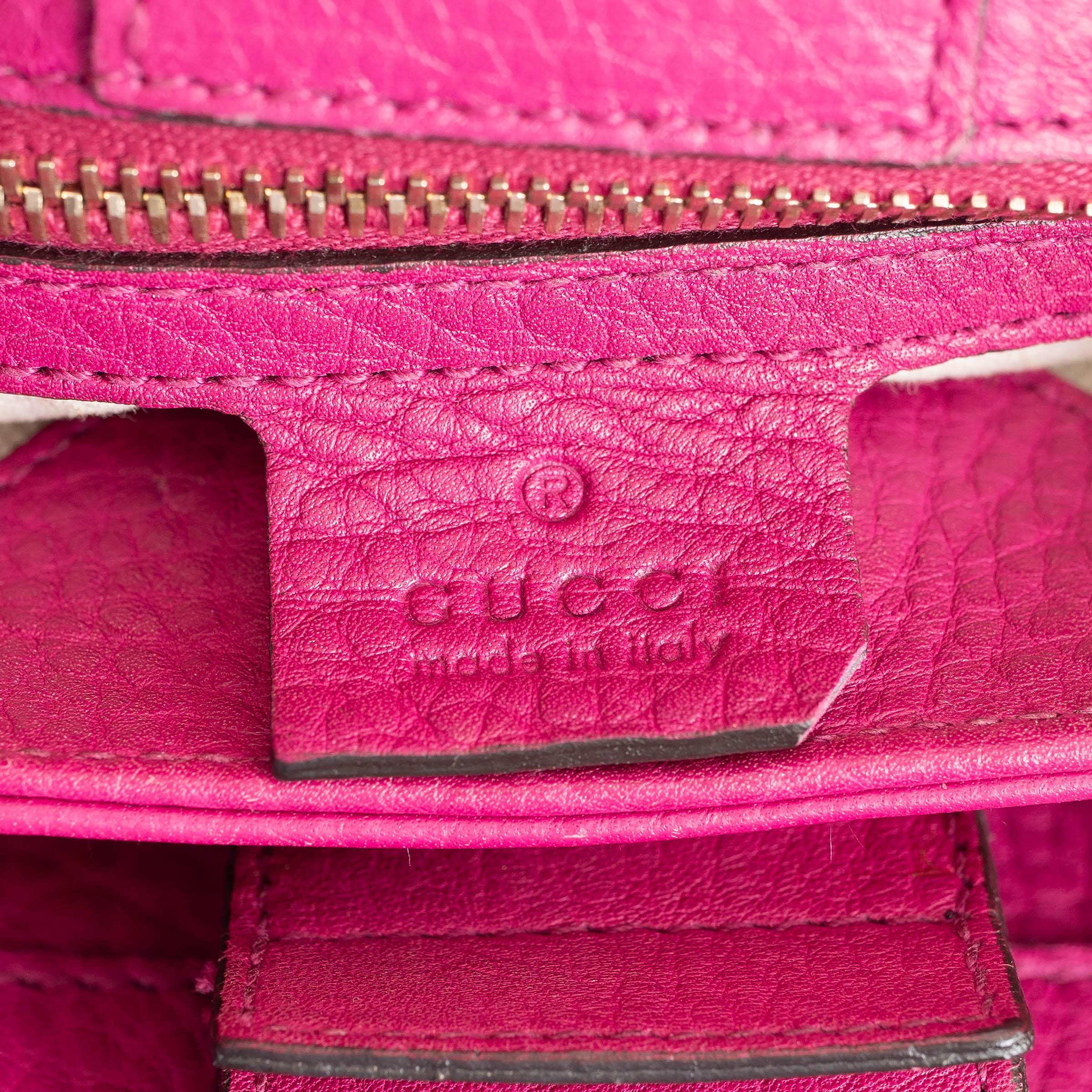 Gucci Bougainvillea cuir rose 2015 SMALL BAMBOO TOTE Bag en vente 2