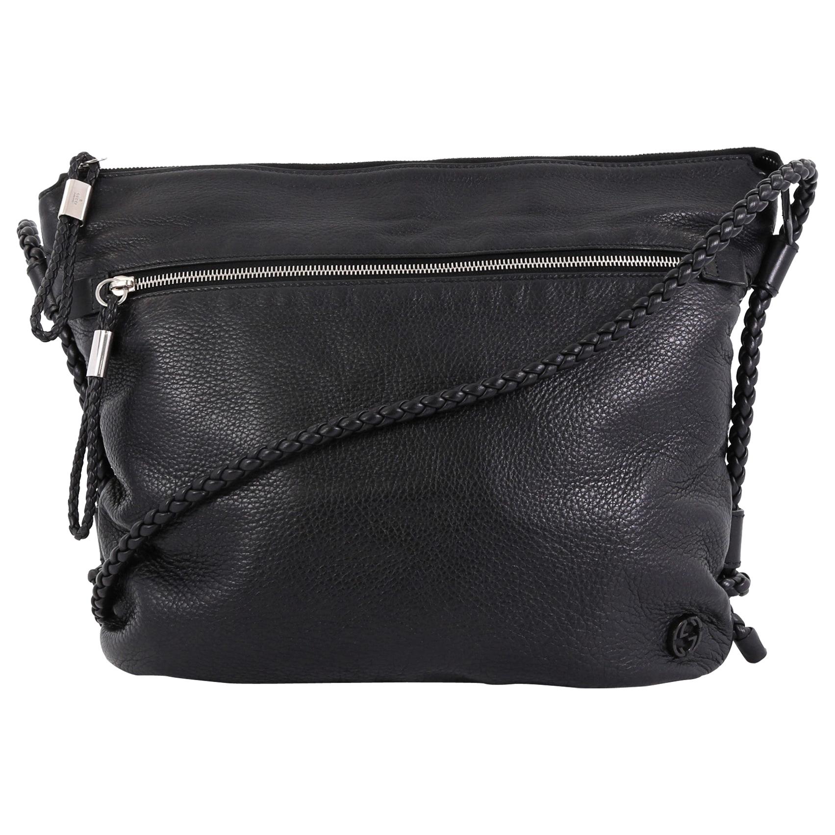Gucci Braided Strap Zip Messenger Leather Medium at 1stdibs