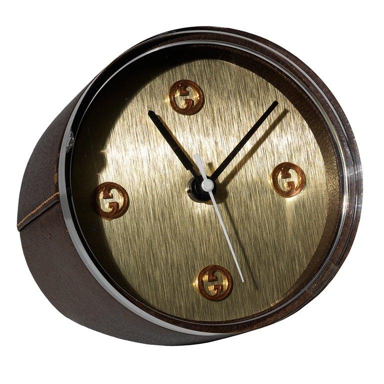 Modern Gucci Brass and Leather Quartz Desk Timepiece