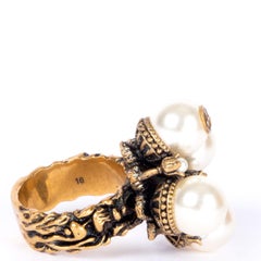 GUCCI brass METALLIC TEXTURED & PEARL BUDS Ring Sz 7.5