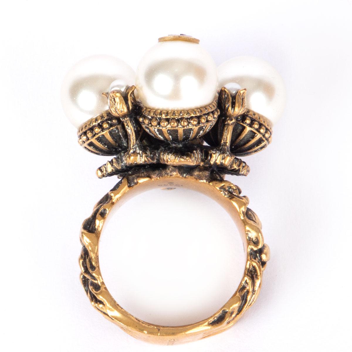 Women's or Men's GUCCI brass METALLIC TEXTURED & PEARL BUDS Ring Sz 7.5