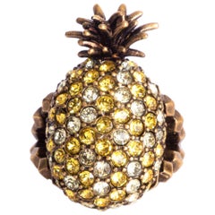 GUCCI brass yellow & white CRYSTAL PINEAPPLE Ring Sz 7.5