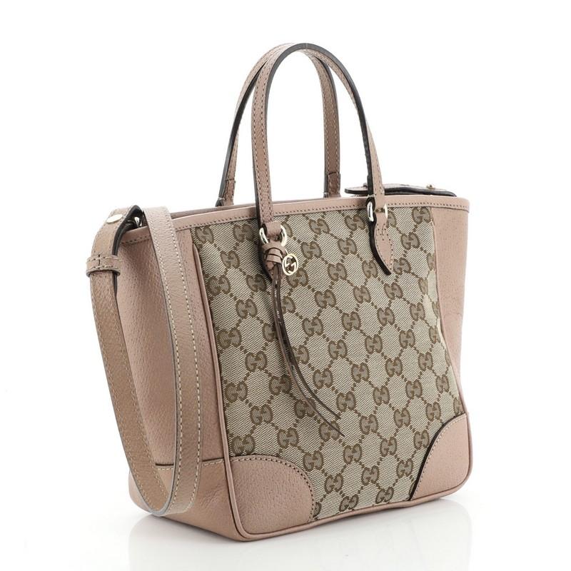 Brown Gucci Bree Convertible Tote GG Canvas with Leather Small