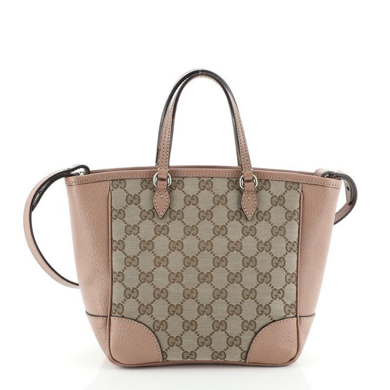 Brown Gucci Bree Convertible Tote GG Canvas with Leather Small