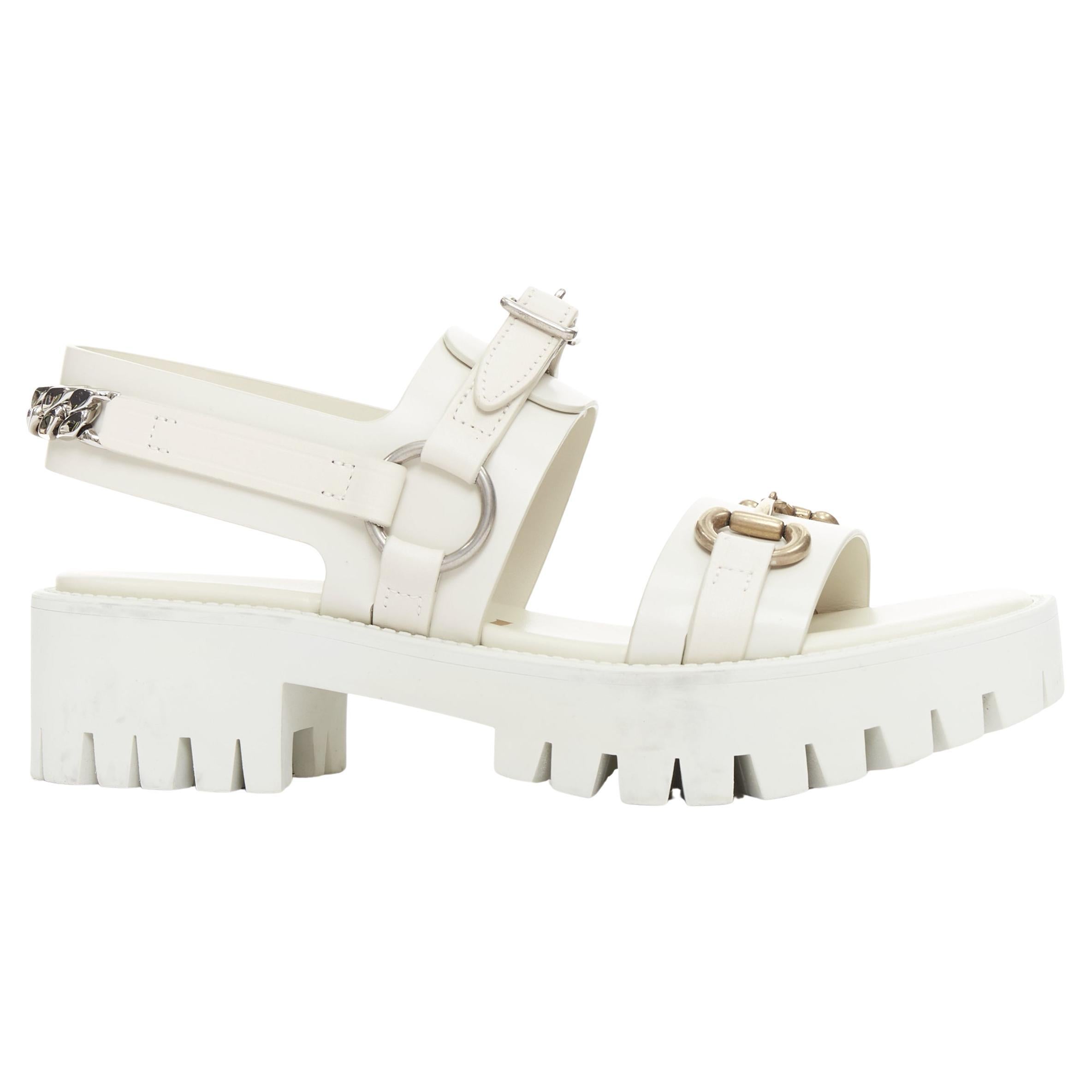 Gucci Bria mystic veau blanc mors de cheval semelle à crampons sandales EU37