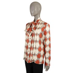GUCCI Ziegel & Cremefarbenes Seidenhemd 2019 RHOMBUS PUSSY BOW Bluse Shirt 38 XS
