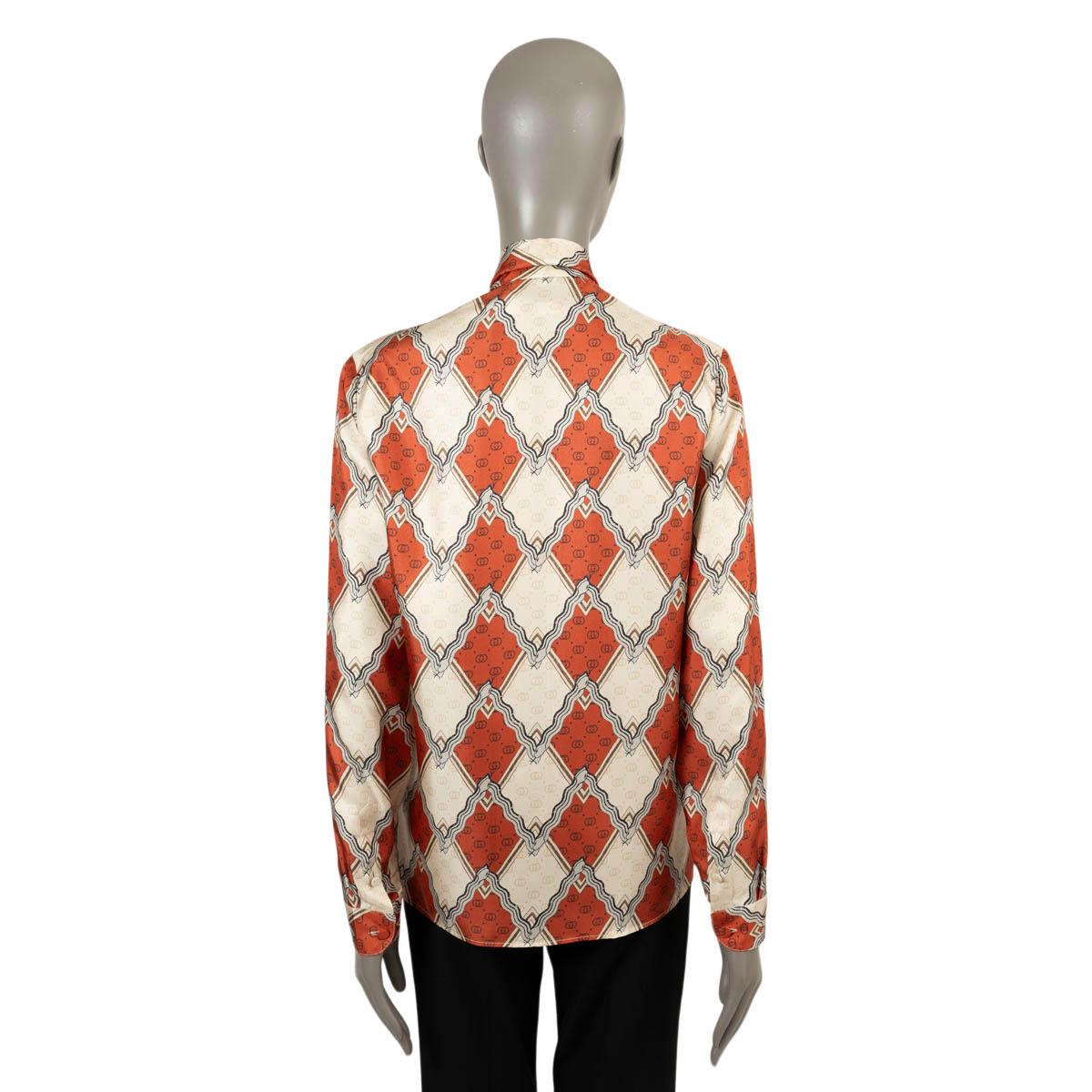 GUCCI Ziegel & Cremefarbenes Seidenhemd 2019 RHOMBUS PUSSY BOW Bluse Shirt 38 XS (Beige)