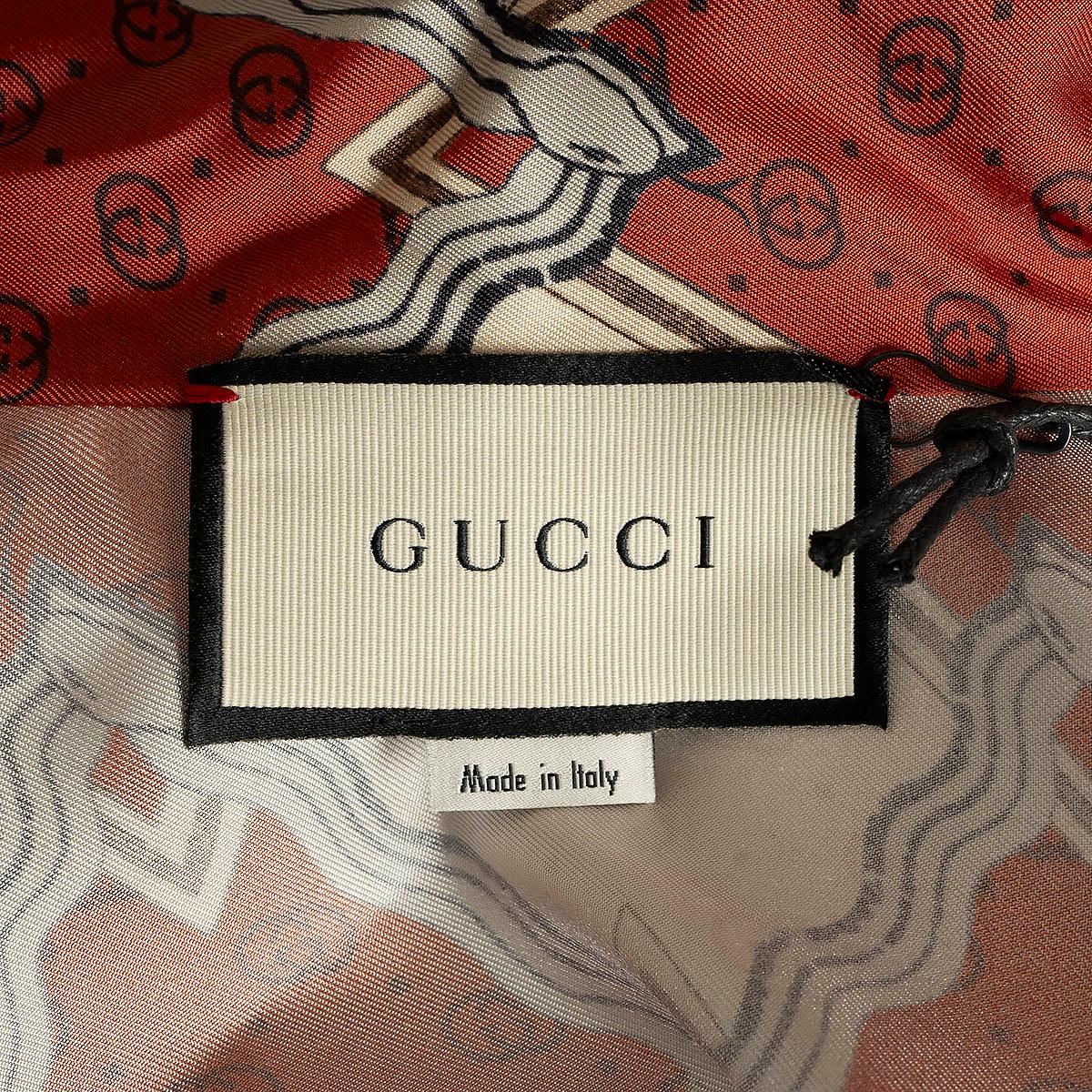 GUCCI Ziegel & Cremefarbenes Seidenhemd 2019 RHOMBUS PUSSY BOW Bluse Shirt 38 XS 1