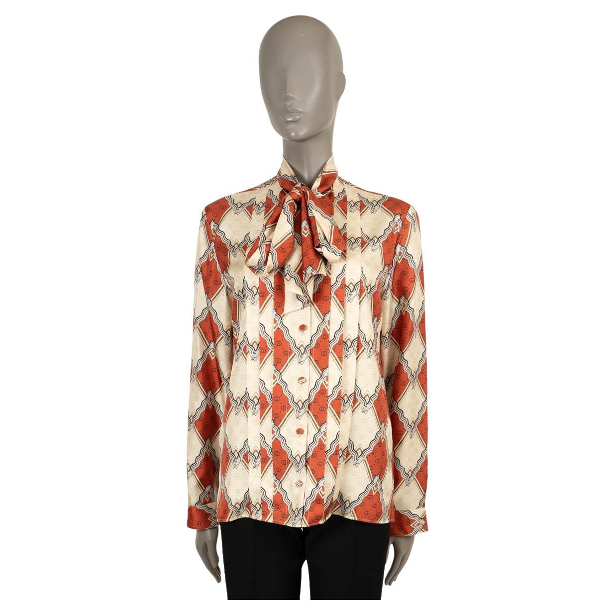 GUCCI brick & cream silk 2019 RHOMBUS PUSSY BOW Blouse Shirt 38 XS For Sale