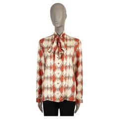 GUCCI brick & cream silk 2019 RHOMBUS PUSSY BOW Blouse Shirt 38 XS