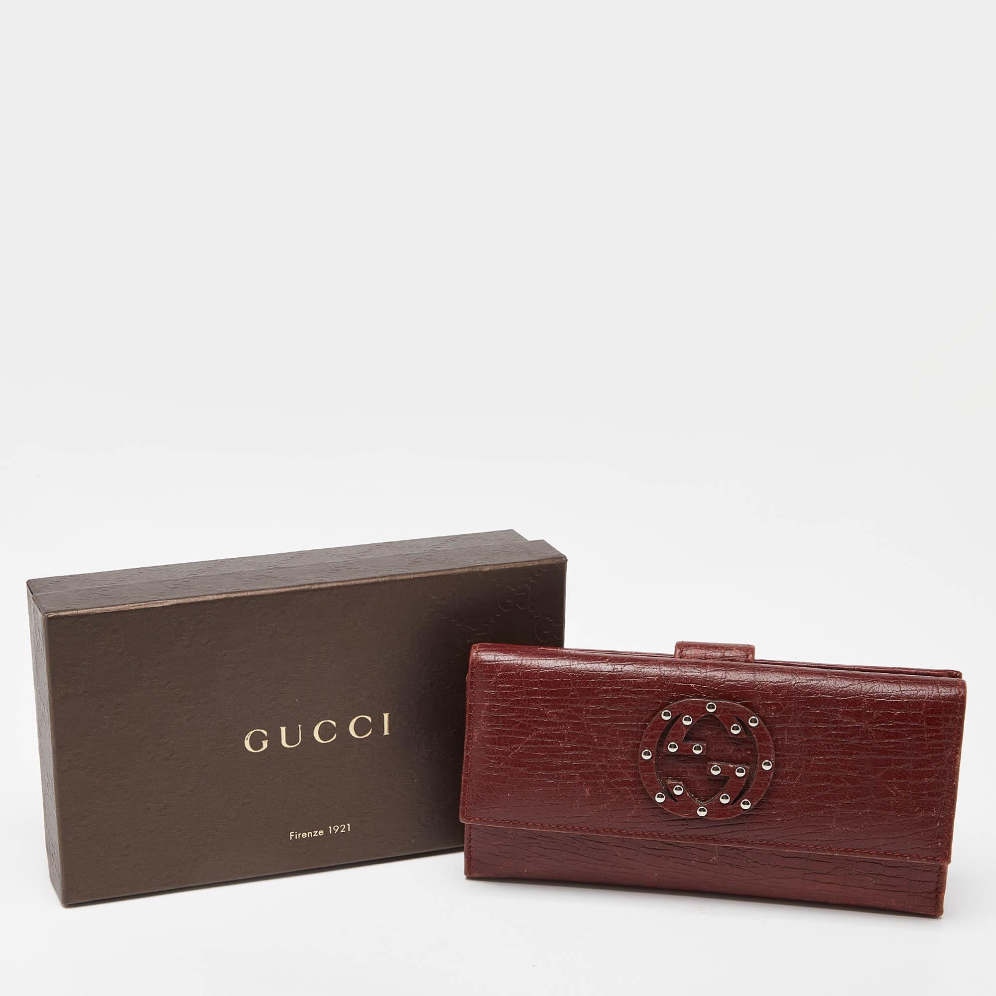 Gucci Brick Leather Soho Studded Continental Wallet For Sale 2