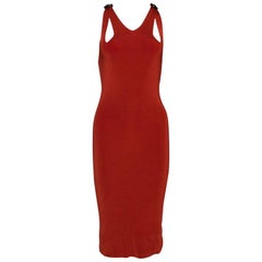 Gucci Brick Red Knit Bamboo Pin Detail Cutout Bodycon Dress XS