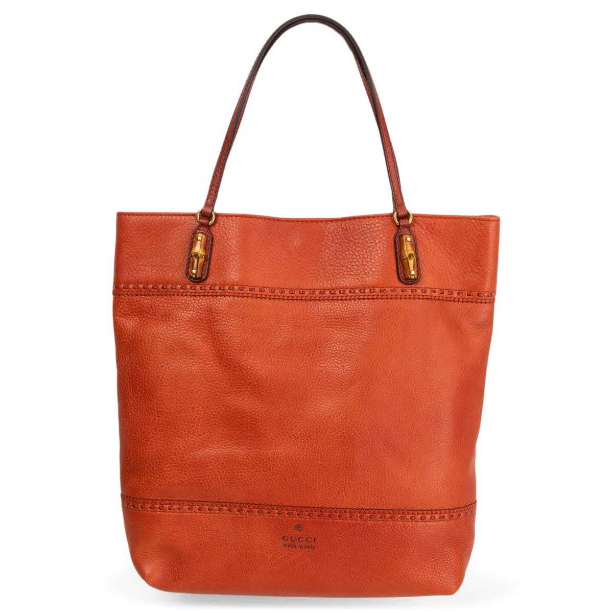 GUCCI BAMBOO DETAILED Tragetasche aus Ziegelrotem Leder (Rot)