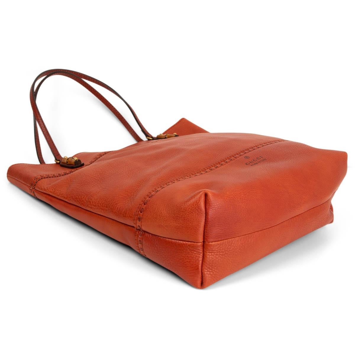 GUCCI BAMBOO DETAILED Tragetasche aus Ziegelrotem Leder im Zustand „Hervorragend“ in Zürich, CH
