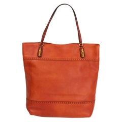 GUCCI BAMBOO DETAILED Tragetasche aus Ziegelrotem Leder