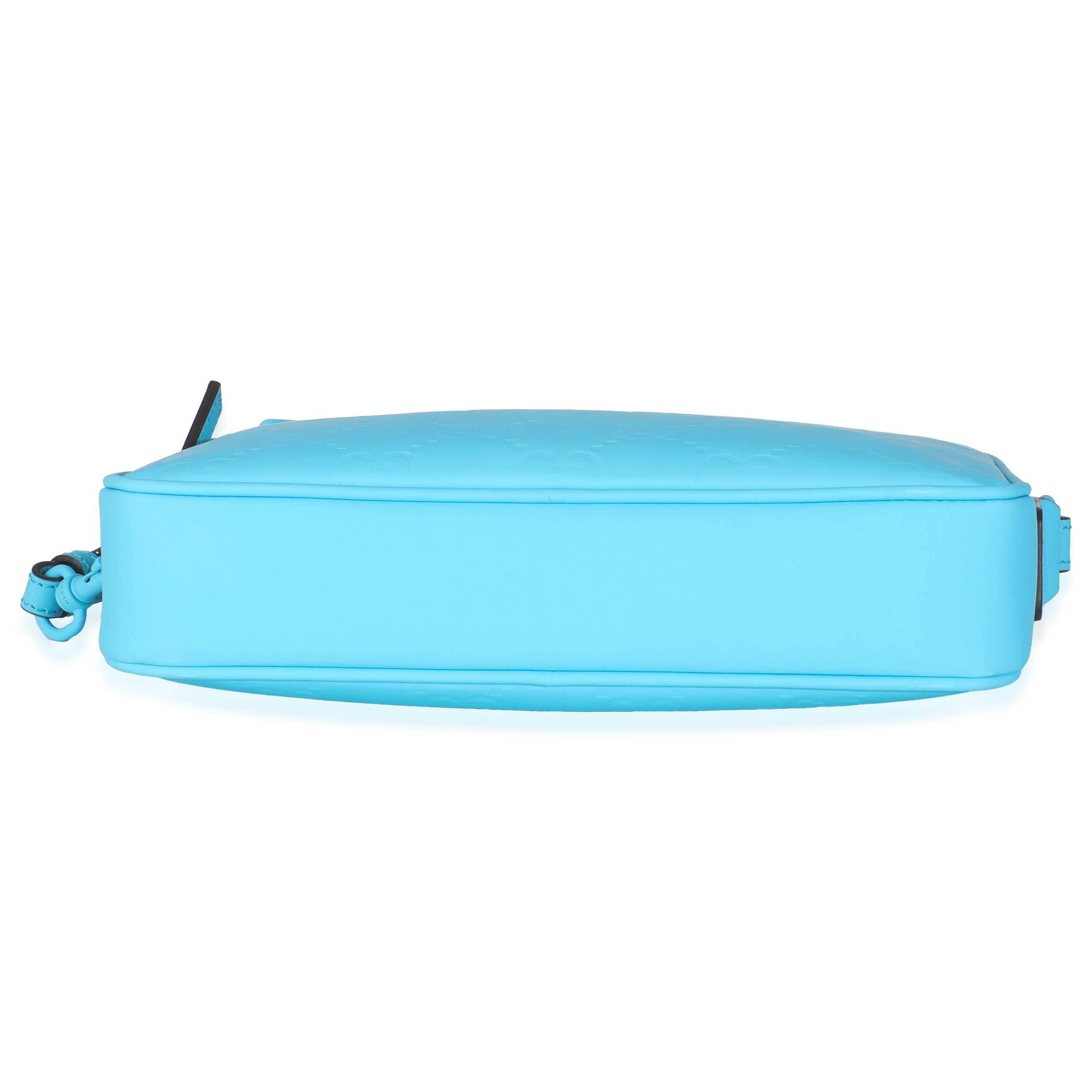 Listing Title: Gucci Bright Blue Rubber Effect Monogram GG Crossbody Bag
SKU: 145956
MSRP: 2100.00 USD
Condition: Pre-owned 
Condition Description: The Neo Vintage GG Supreme collection from Gucci pays homage to the house’s roots. Designed with a