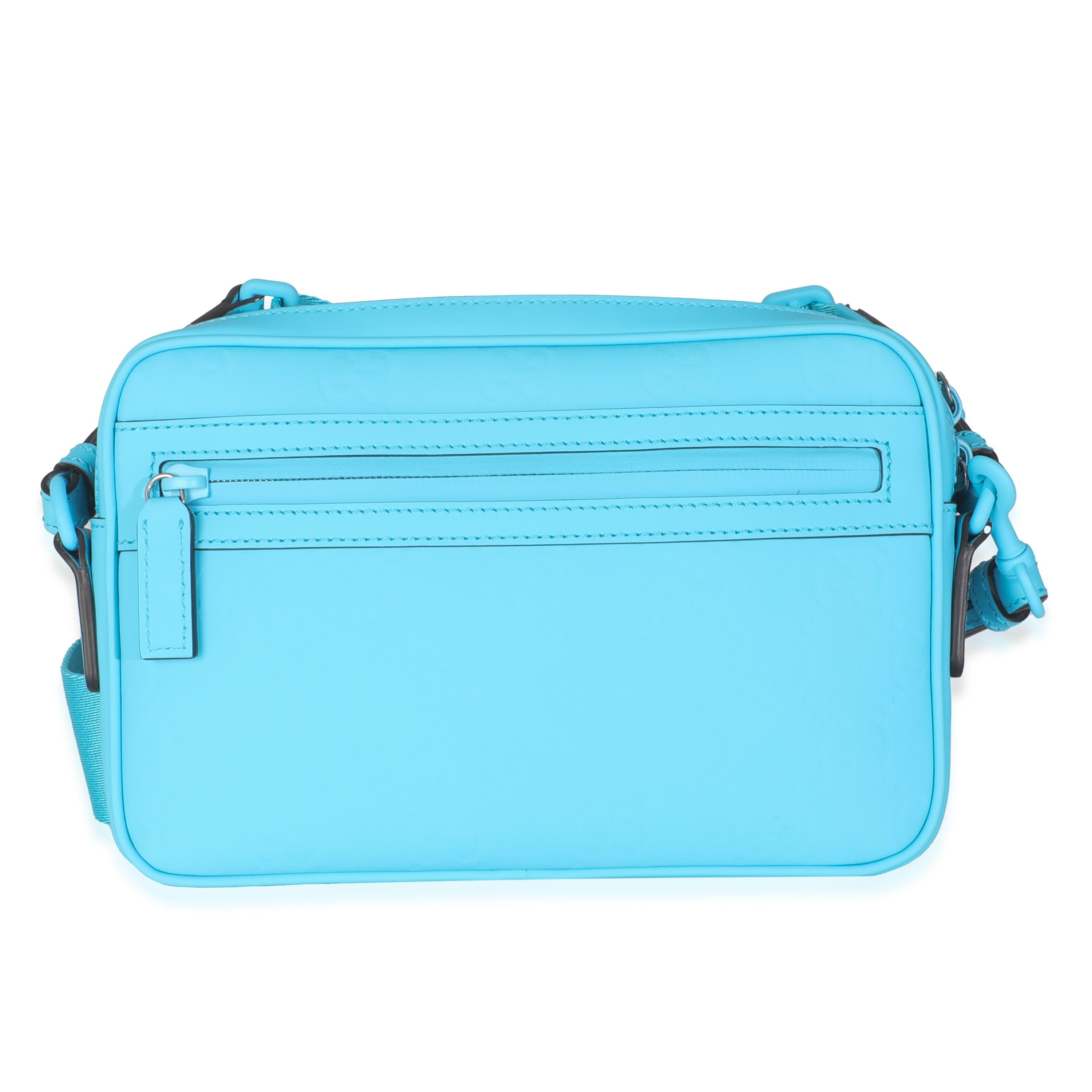 Gucci Bright Blue Rubber Effect Monogram GG Crossbody Bag In Excellent Condition For Sale In New York, NY