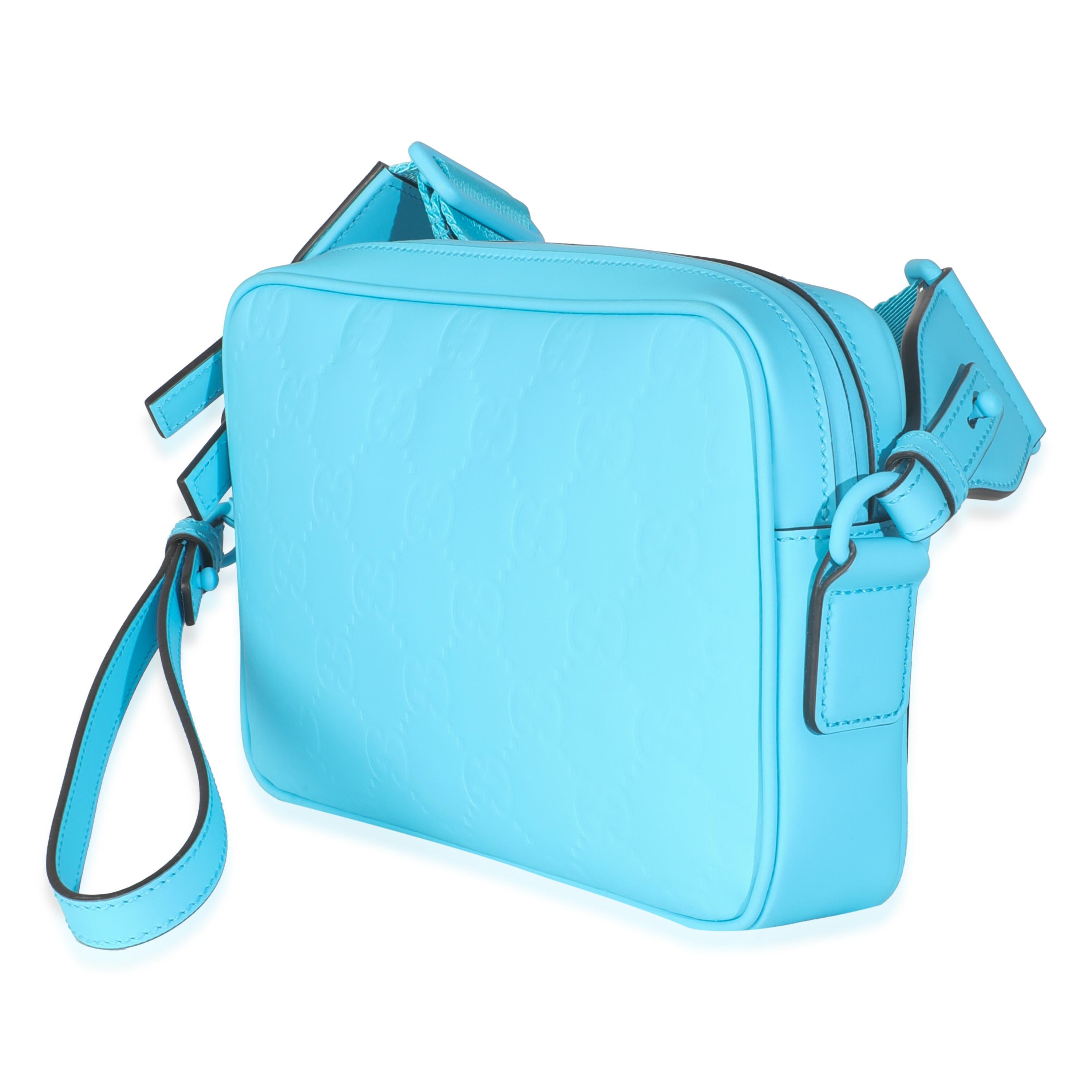 Women's or Men's Gucci Bright Blue Rubber Effect Monogram GG Crossbody Bag For Sale