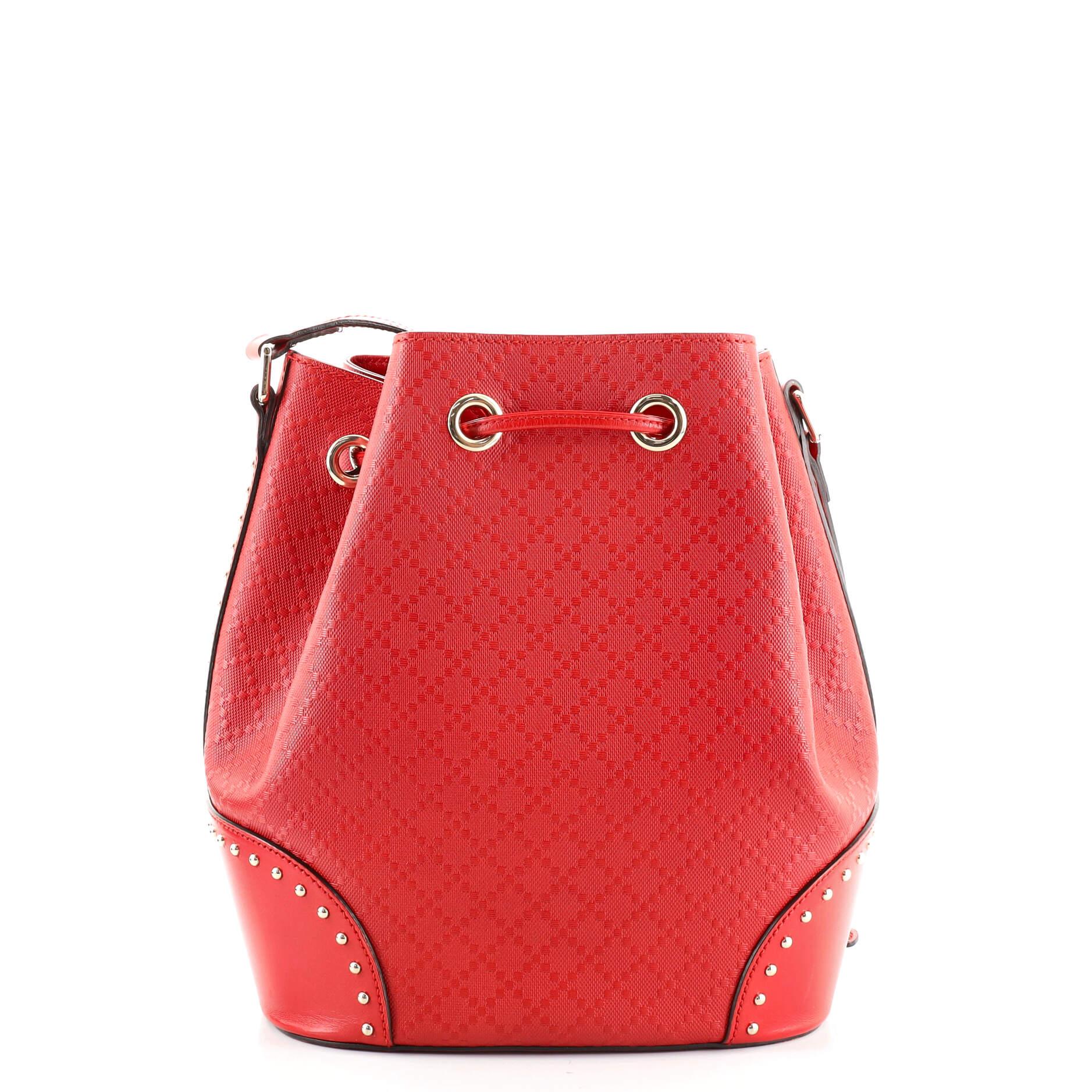 Red Gucci Bright Bucket Bag Studded Diamante Leather Large