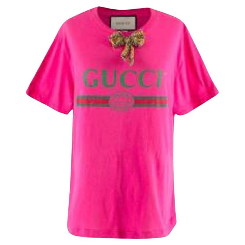 Gucci Bright Pink Logo Bow Detail T-Shirt For Sale at 1stDibs