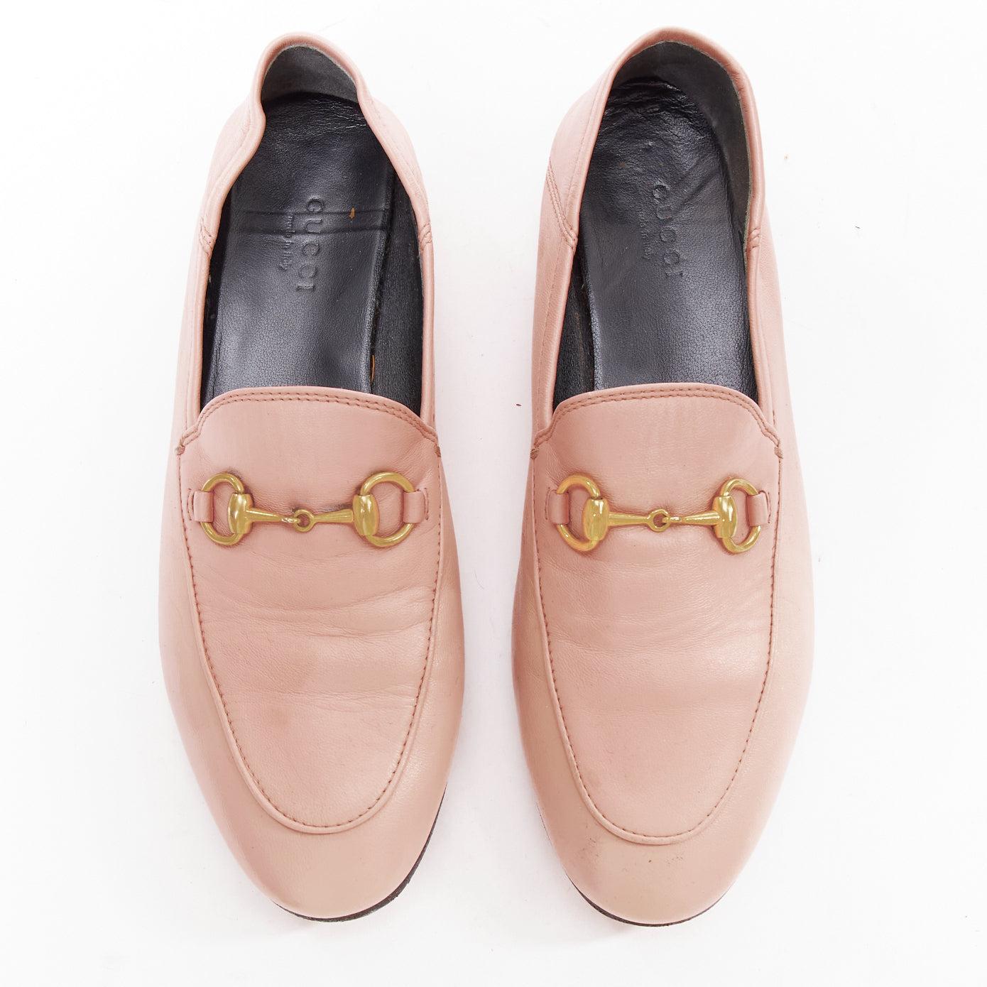 Beige GUCCI Briton mocassins classiques en cuir rose et or EU36.5 en vente