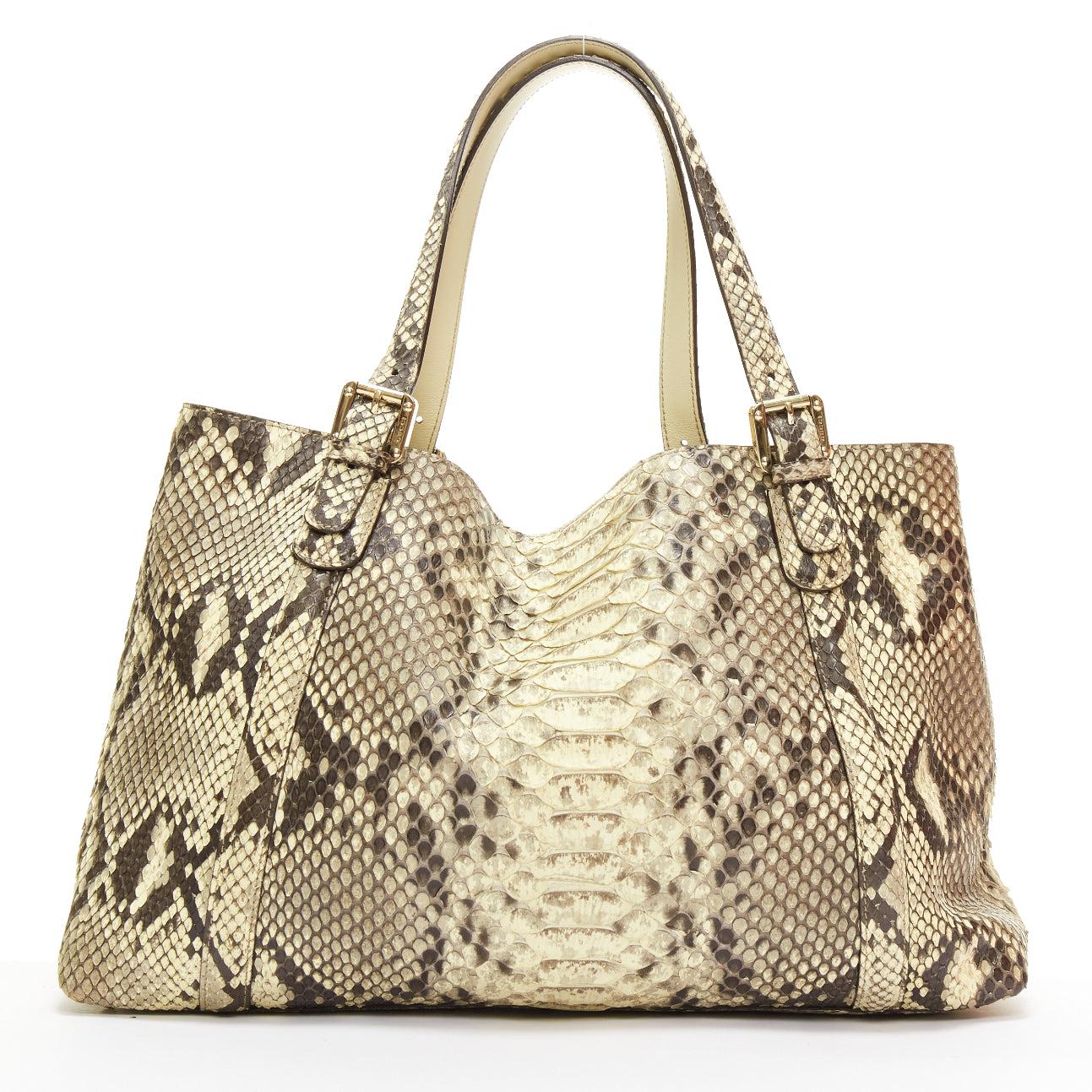 GUCCI Britt beige brown natural scaled leather GG logo shoulder tote bag 1