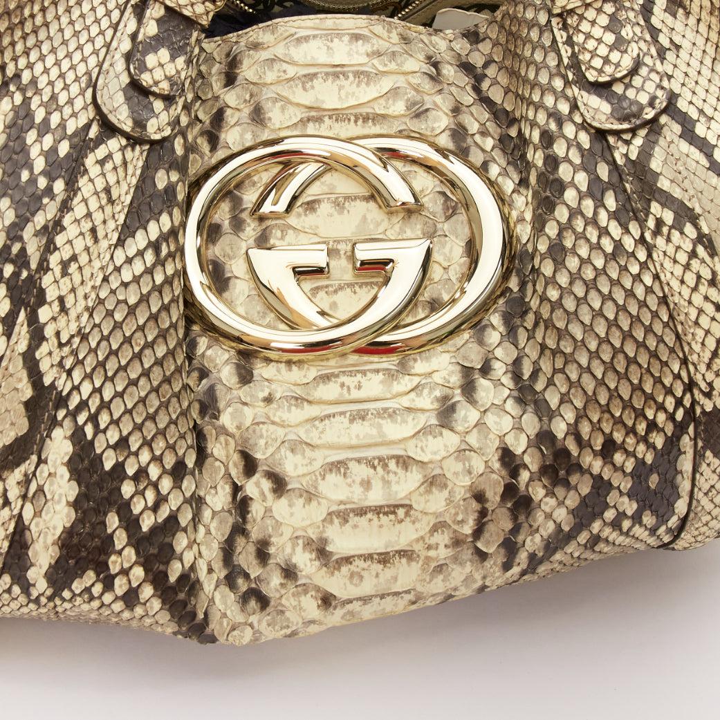 GUCCI Britt beige brown natural scaled leather GG logo shoulder tote bag 3