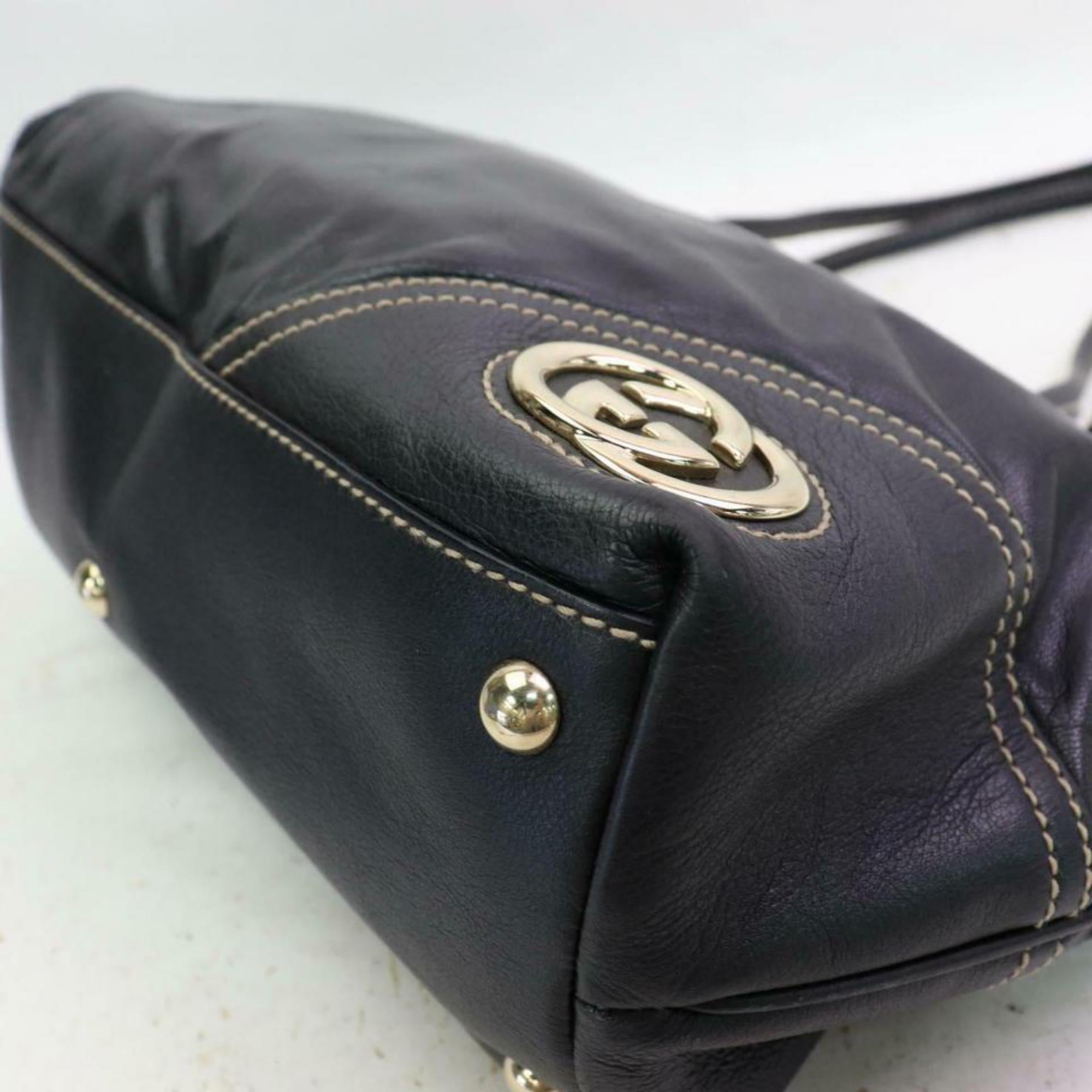 Gucci Britt Interlocking Logo Tote 870584 Black Leather Shoulder Bag For Sale 8